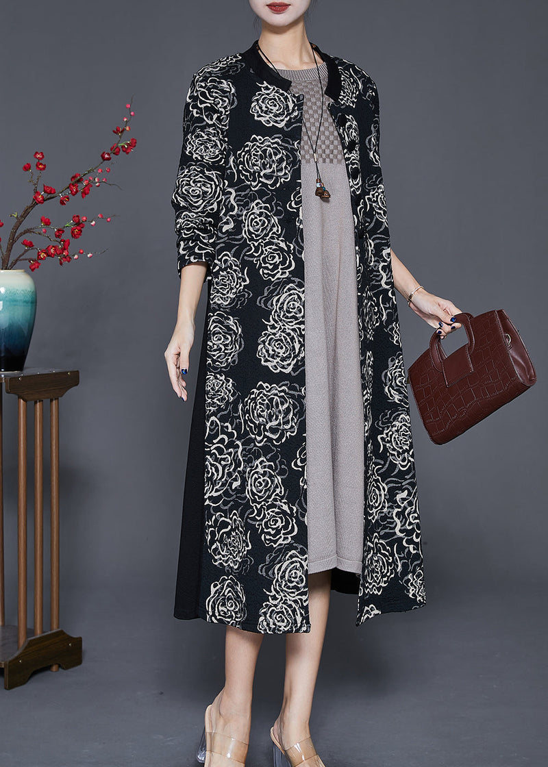Black Oversized Patchwork Print Cotton Trench Fall