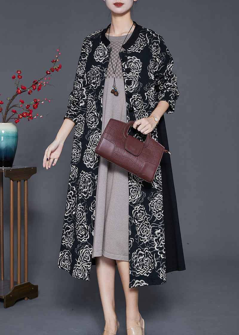 Black Oversized Patchwork Print Cotton Trench Fall