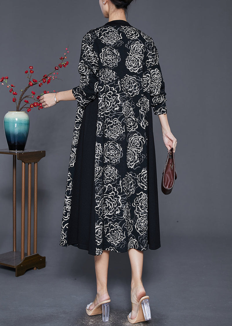Black Oversized Patchwork Print Cotton Trench Fall