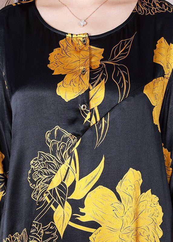 Black Oversized Patchwork Print Silk Party Dress Summer