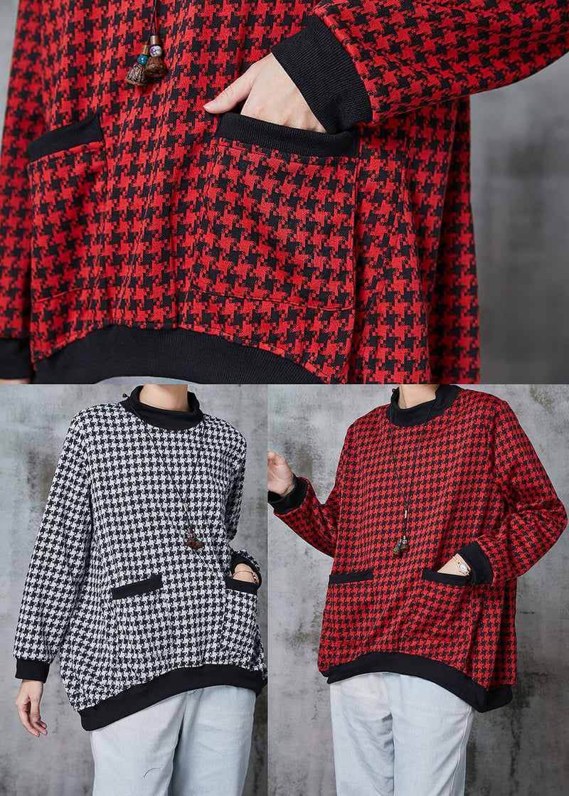 Black Oversized Plaid Cotton Sweatshirt Spring