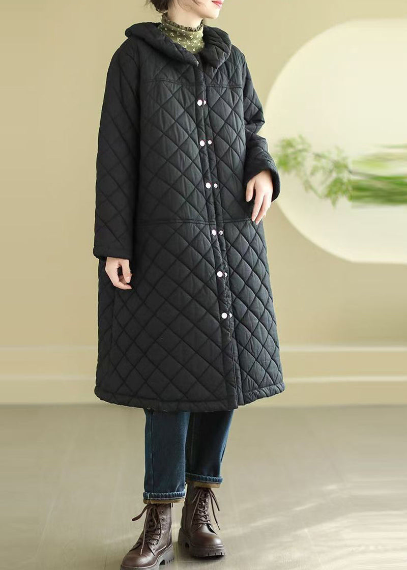 Black Oversized Plaid Fine Cotton Filled Puffer Jacket Winter
