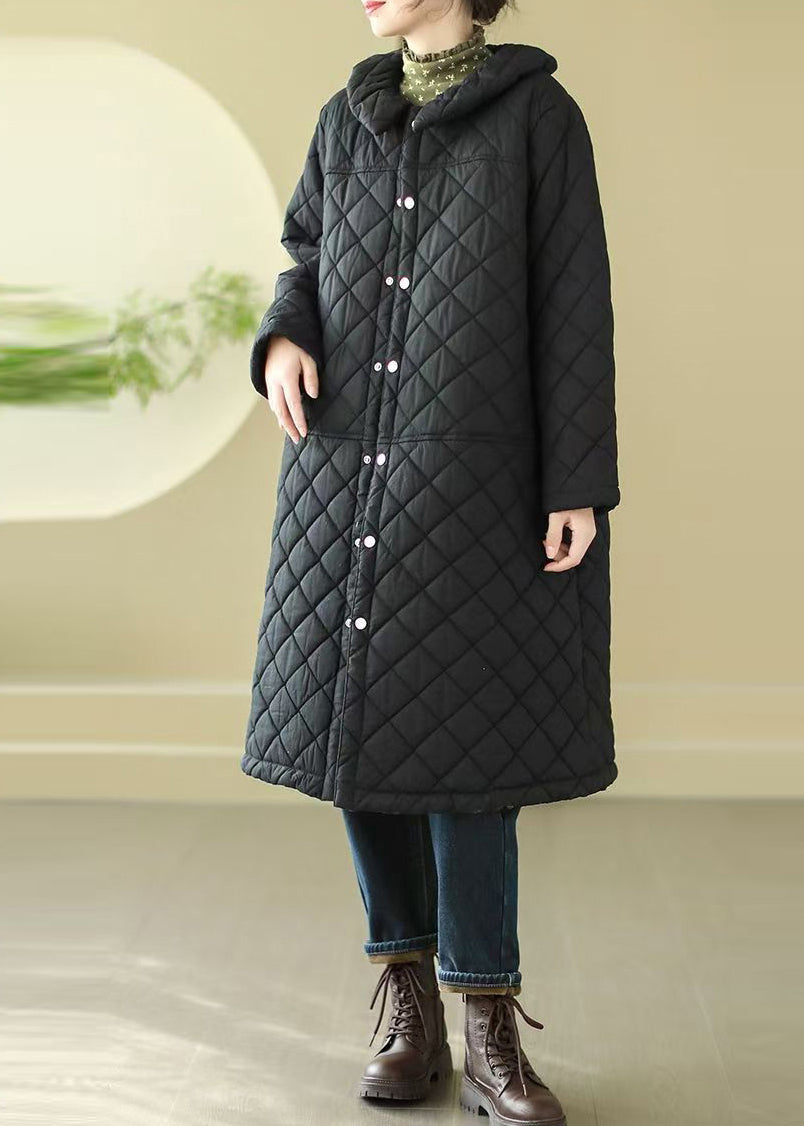 Black Oversized Plaid Fine Cotton Filled Puffer Jacket Winter