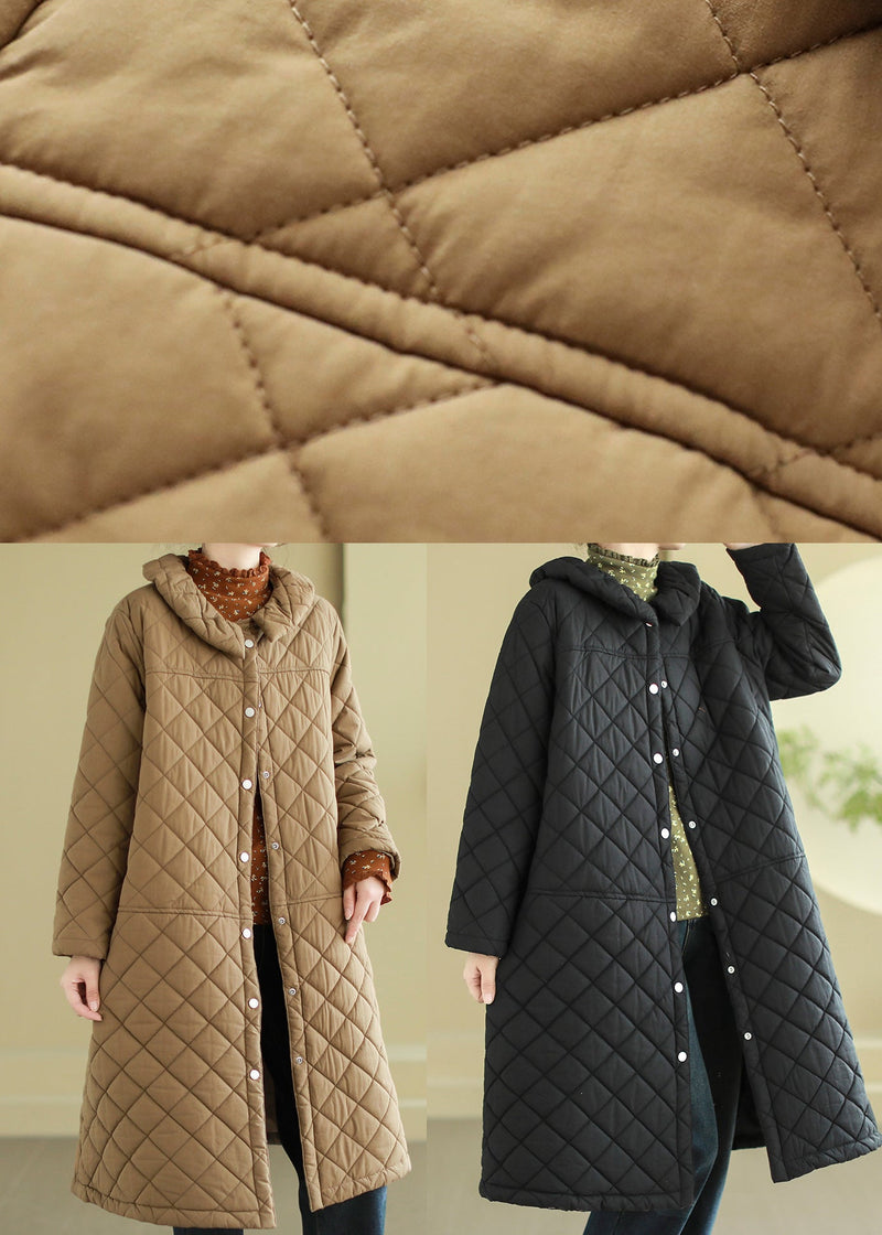 Black Oversized Plaid Fine Cotton Filled Puffer Jacket Winter