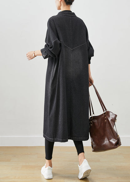 Black Oversized Pockets Cotton Coats Fall