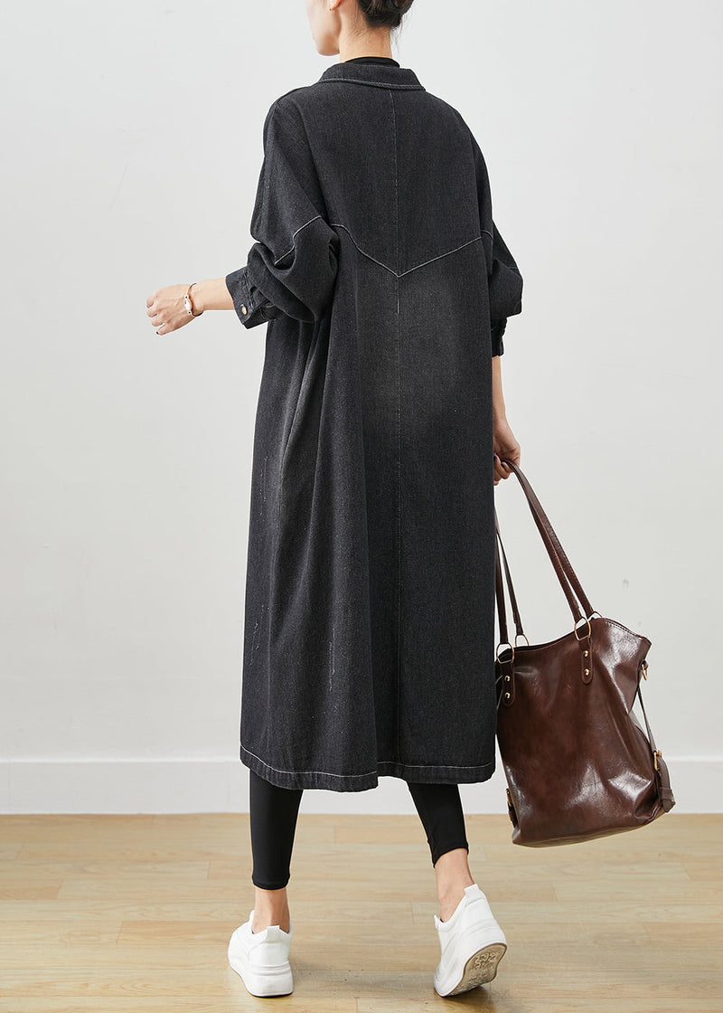 Black Oversized Pockets Cotton Coats Fall