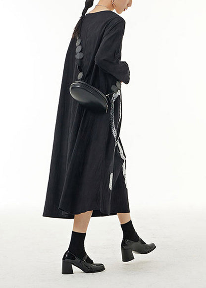 Black Oversized Print Cotton Holiday Dresses Spring