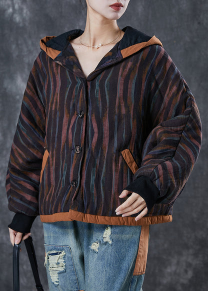 Black Oversized Striped Fine Cotton Filled Jacket Spring