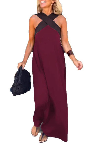 Black Patchwork Crossing Holiday Dresses Summer