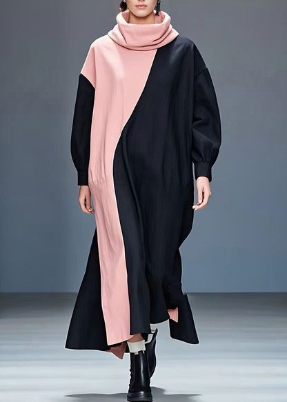 Black Patchwork Maxi Dress Long Sleeve