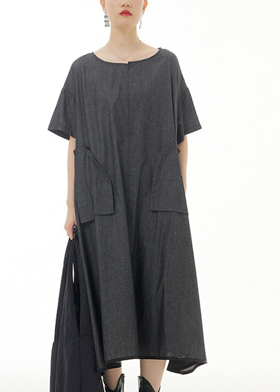 Black Patchwork Cotton Long Dress Summer