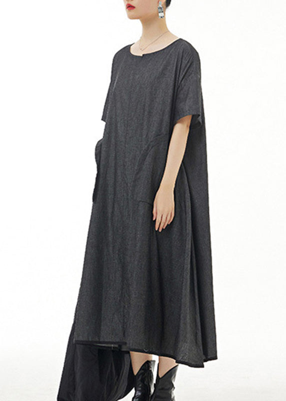 Black Patchwork Cotton Long Dress Summer