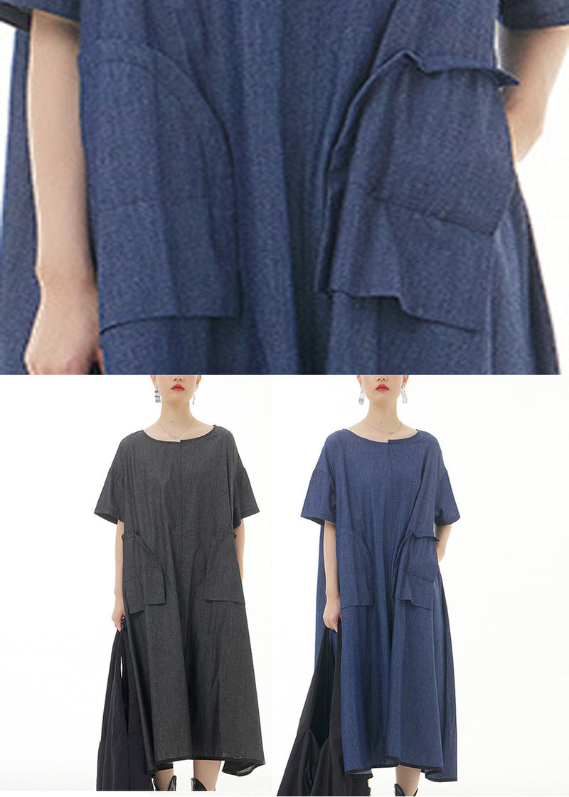 Black Patchwork Cotton Long Dress Summer