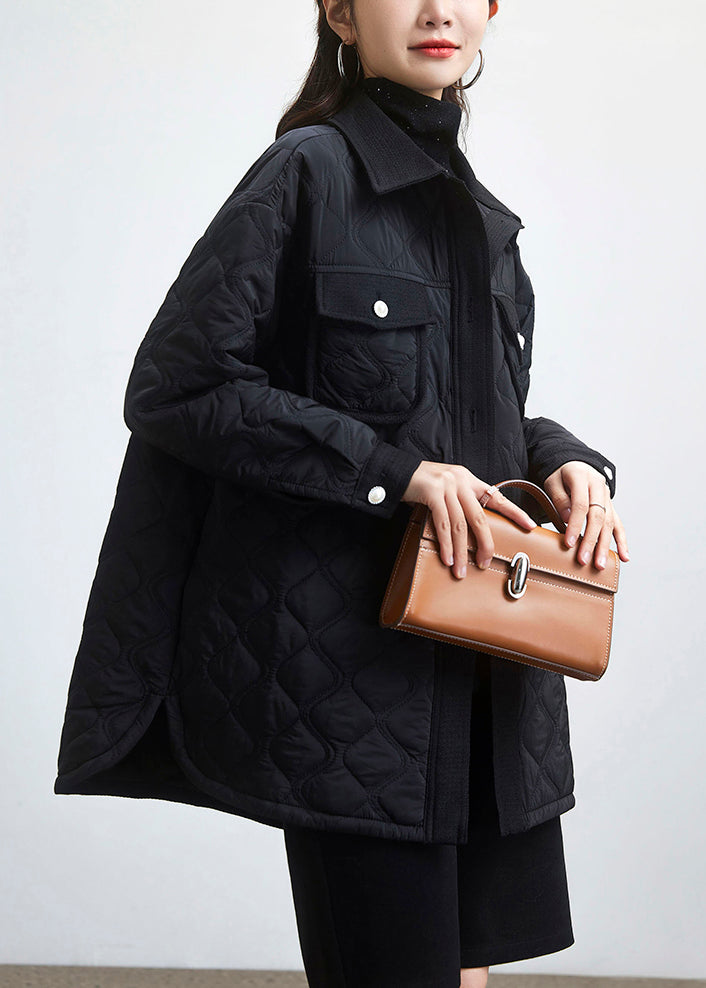 Black Peter Pan Collar Button Cotton Filled Coat Long Sleeve