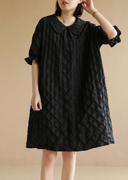 Black Peter Pan Collar Original Design Plaid Holiday Dress Short Sleeve