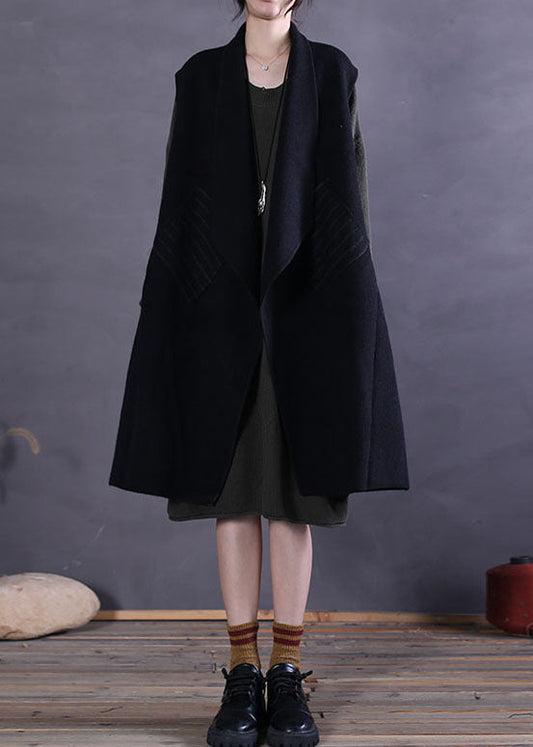 Black Peter Pan Collar Patchwork Woolen Tanks Sleeveless
