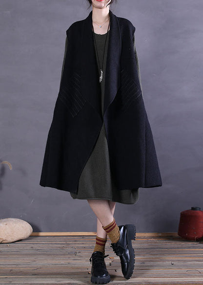 Black Peter Pan Collar Patchwork Woolen Tanks Sleeveless