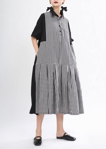 Black Peter Pan Collar Plaid Summer Cotton Dress