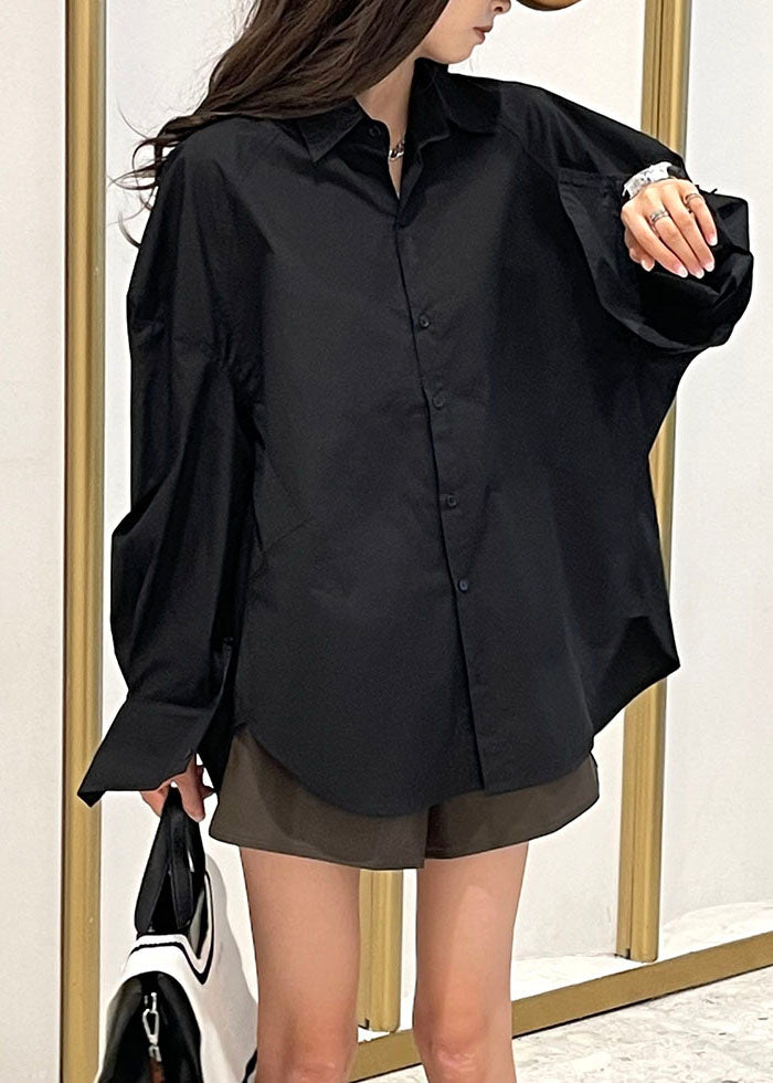 Black Peter Pan Collar Side Open Shirt Long Sleeve
