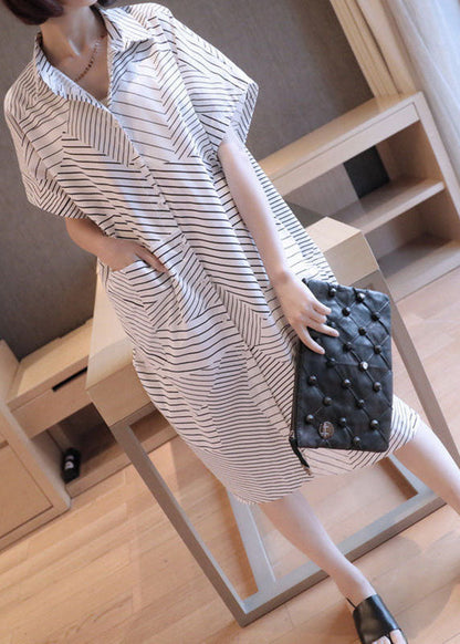 Black Peter Pan Collar Striped Maxi Dresses Summer