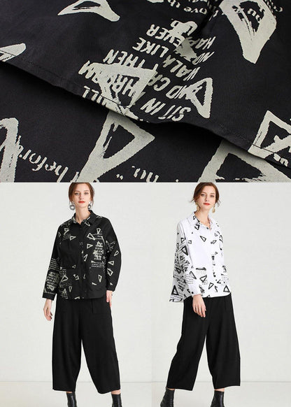 Plus Size Black PeterPan Collar Pockets Fall Cotton Shirt Tops Long Sleeve