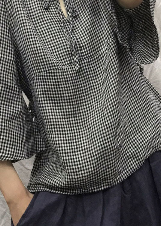 Black Plaid Patchwork Top Spring