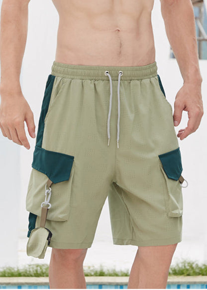Black Pockets Elastic Waist Cotton Shorts Summer
