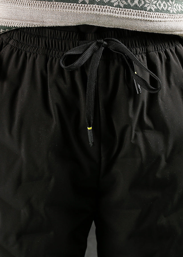 Black Pockets Elastic Waist Duck Down Beam Pants Winter