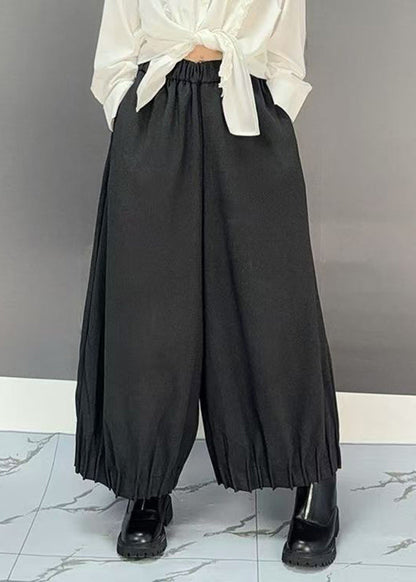 Black Pockets Wide Leg Pants Spring