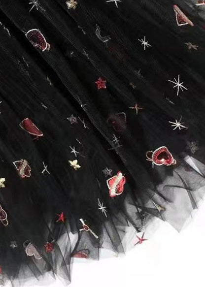 Black Print High Waist Exra Large Hem Tulle Skirts Spring