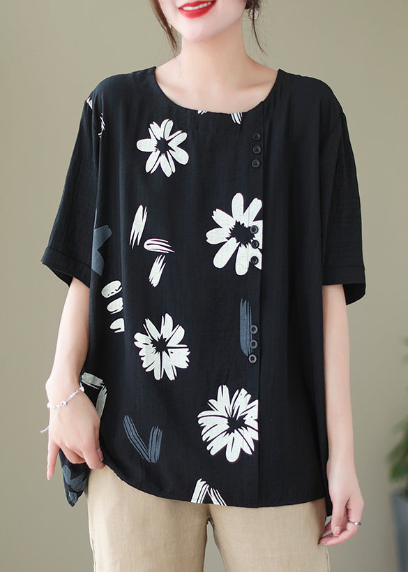 Black Print Patchwork Linen Beach Vest Summer