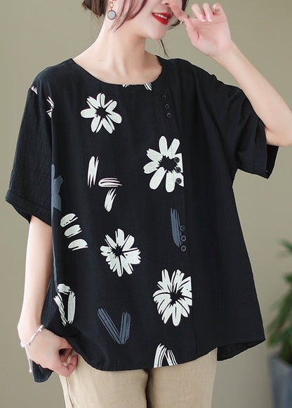Black Print Patchwork Linen Beach Vest Summer