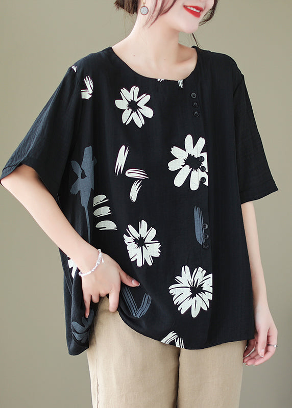 Black Print Patchwork Linen Beach Vest Summer