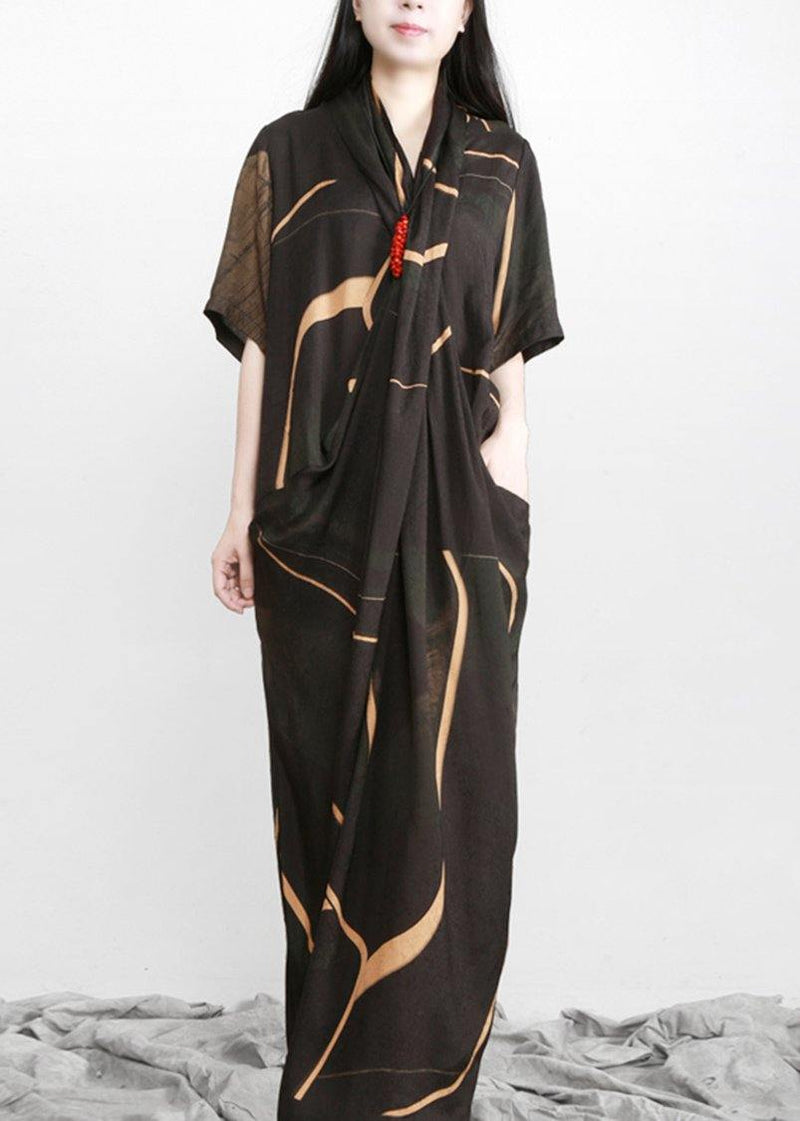 Black Print Tencel Asymmetric Dress