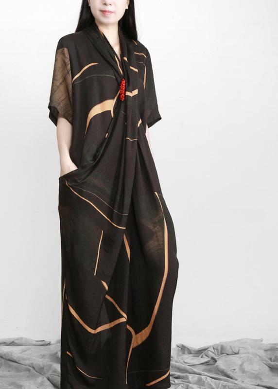 Black Print Tencel Asymmetric Dress