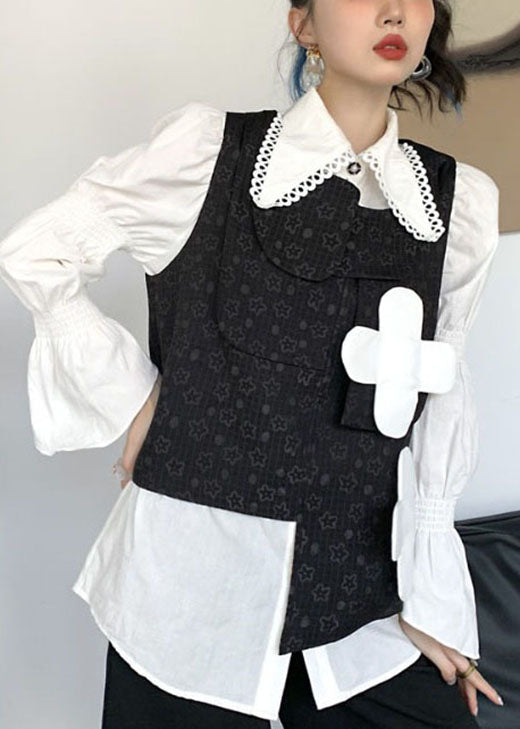 Black Print Asymmetrical Design Fall Vest
