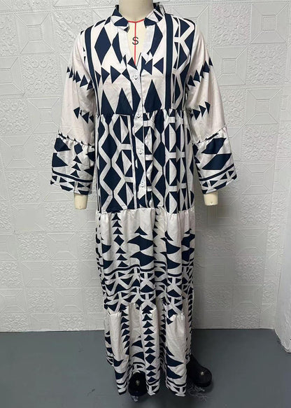 Black Stand Collar Print Long Shirts Dresses Spring