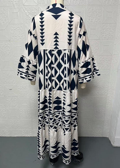 Black Stand Collar Print Long Shirts Dresses Spring