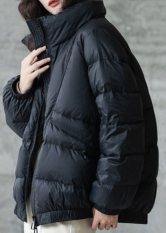 Black Stand Collar Zip Up Thick Duck Down Winter Coats