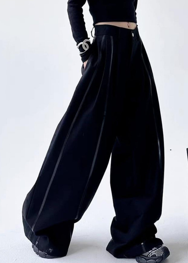 Black Striped Patchwork Pockets Lantern Pants Spring