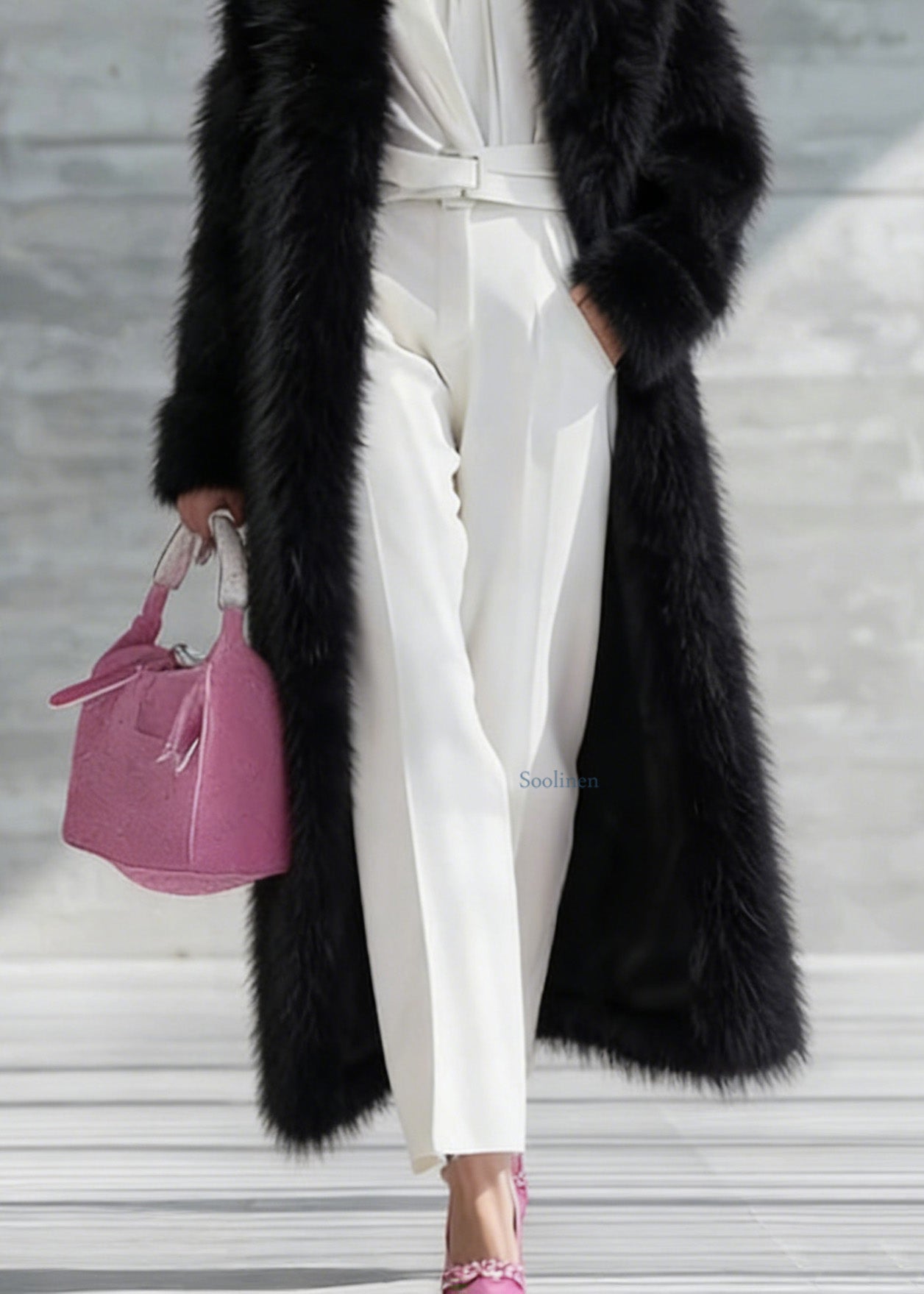 Black Thick Warm Faux Fur Long Coat Winter