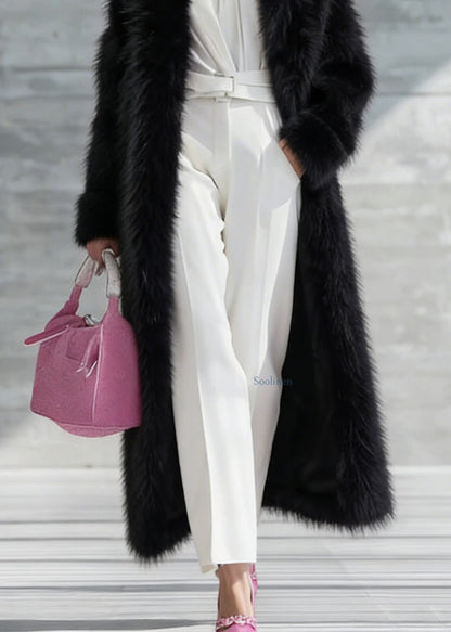 Black Thick Warm Faux Fur Long Coat Winter
