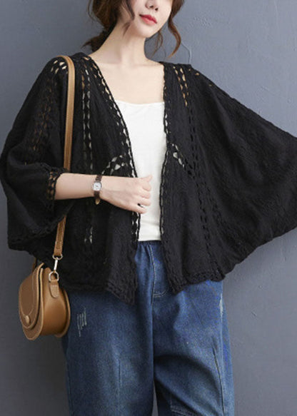 Black V Neck Cardigans Batwing Sleeve