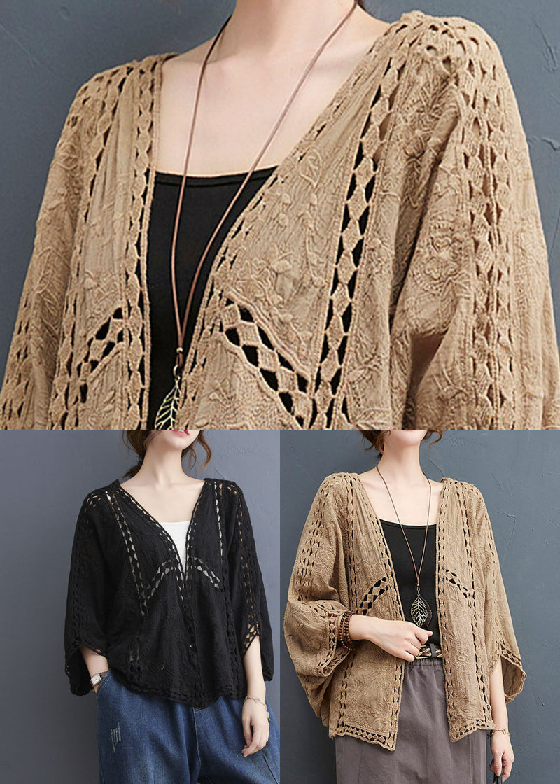 Black V Neck Cardigans Batwing Sleeve