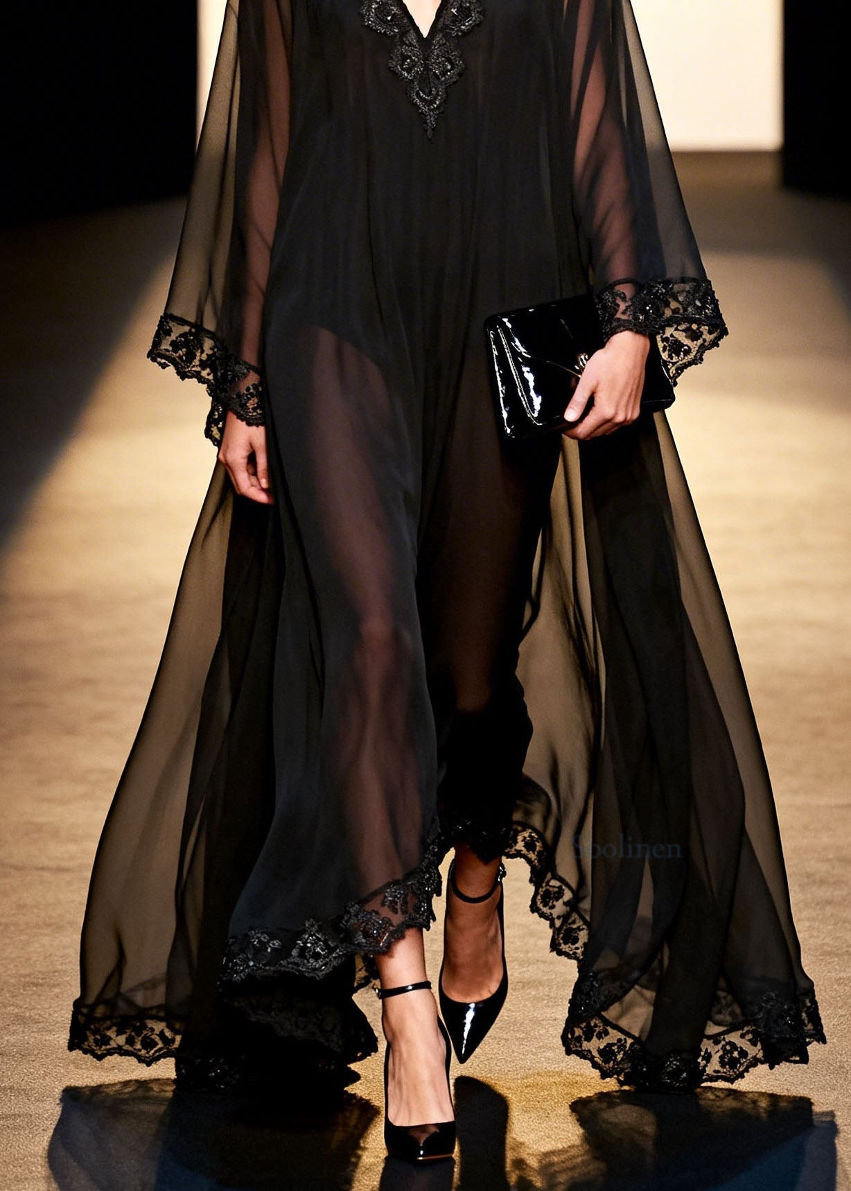 Black V Neck Patchwork Chiffon Holiday Dress Spring