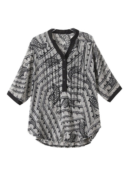 Yellow Cashew Nuts V Neck Print Button Silk Top Half Sleeve