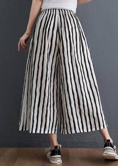 Black White Striped Wide Leg Pants Summer Cotton