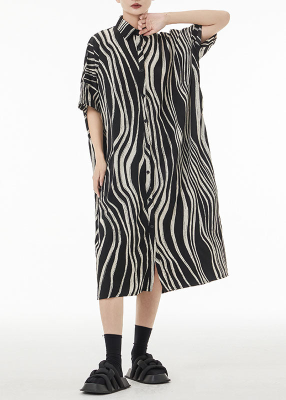 Black Zebra Pattern Oversized Cotton Shirt Dress Summer