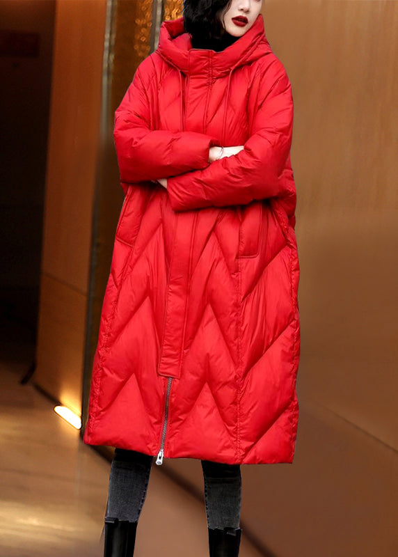 Black Zip Up Patchwork Hooded Duck Down Coats Winter