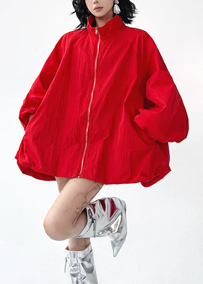 Black Zip Up Pockets Cotton Coats Spring
